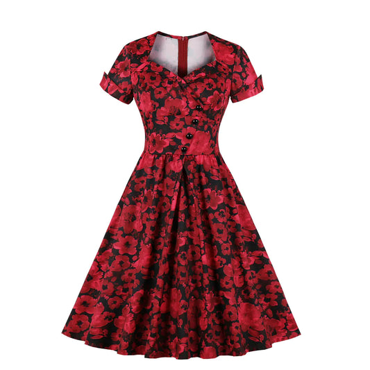 Retro Floral Waist-Defined Dress for Autumn 2020