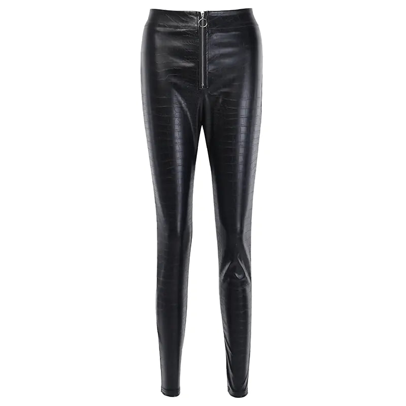 High-Waisted Crocodile Pattern Skinny Pants